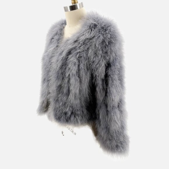 BCBGMaxazria MARGARET gray Ostrich fur jacket M - Picture 5 of 13